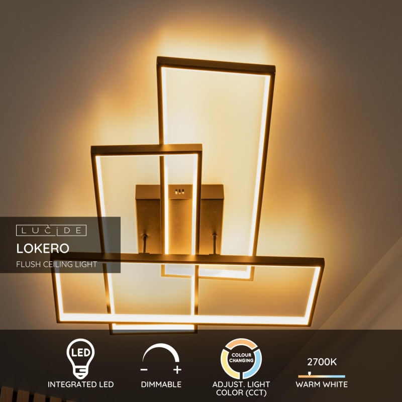 Lucide LOKERO - Flush ceiling light - LED Dim. - CCT - 1x60W 2700K/4000K - Black